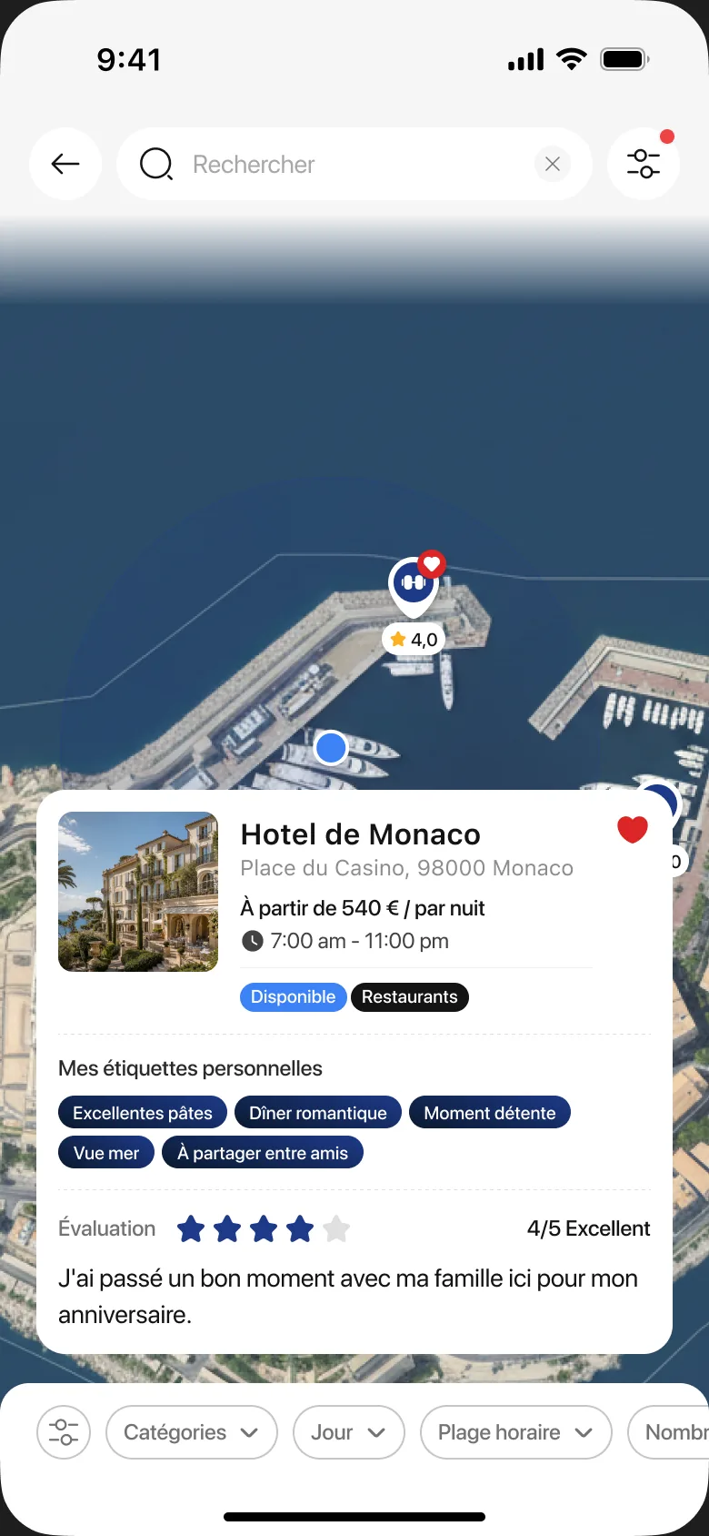 A venue selected on the map