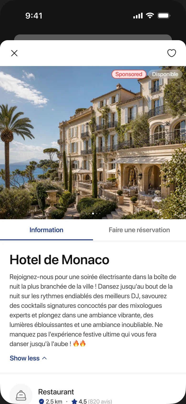 Venue details with photos and description